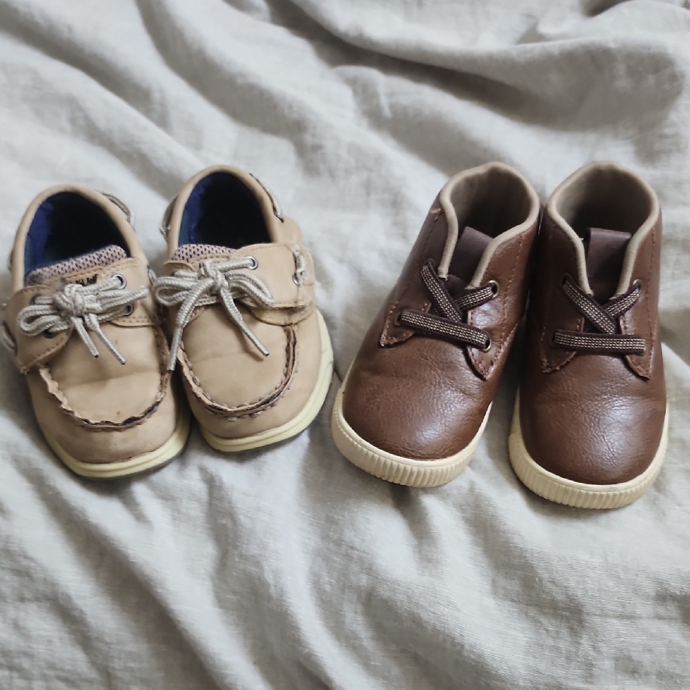 Kids Tan and Brown Shoes Set
